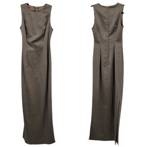 Vintage Womens Satin Sheath Gown Side‎ Slit Size XS Taupe Neutral Cocktail Party